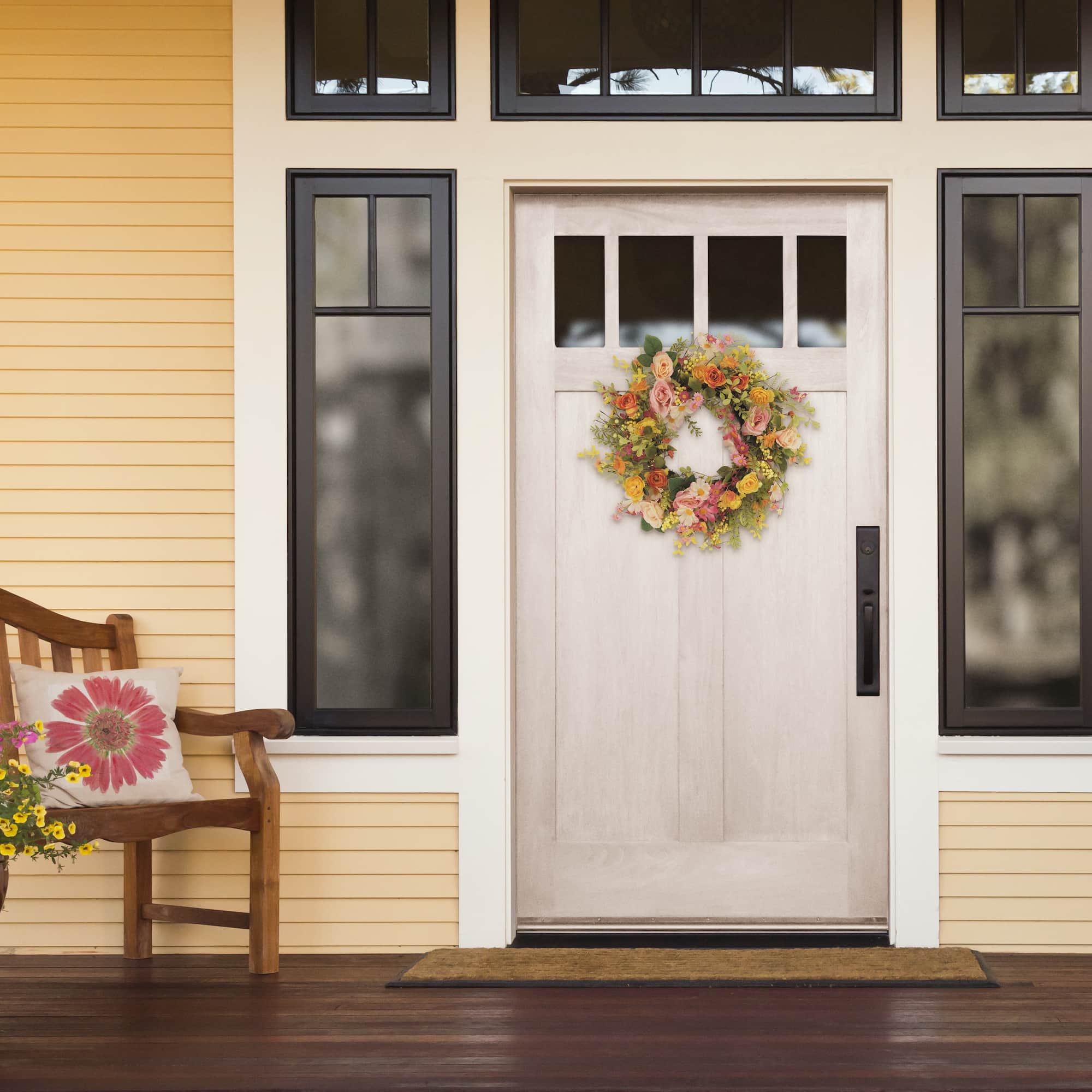 6 Pack: 24" Rose, Dogwood & Daisy Floral Spring Wreath